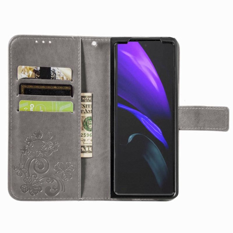 Housse Samsung Galaxy Z Fold 4 Motif Trèfles avec Lanière