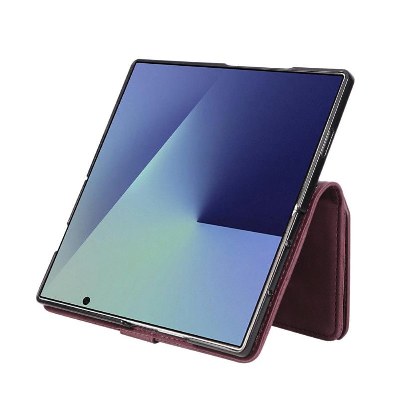 Housse Samsung Galaxy Z Fold 7 Portefeuille Effet Daim avec Bandoulière