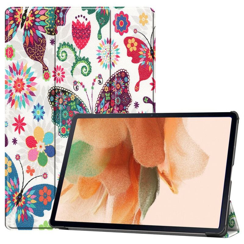 Smart Case Coque Samsung Galaxy Tab S7 FE Porte-stylet Fleurs Vintages