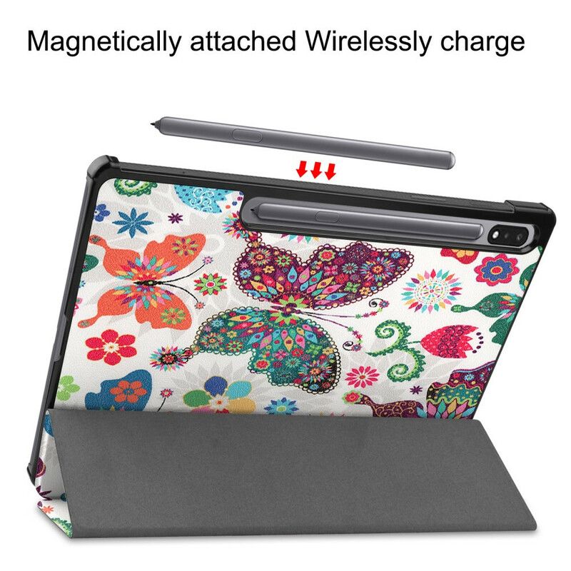 Smart Case Coque Samsung Galaxy Tab S7 FE Porte-stylet Fleurs Vintages