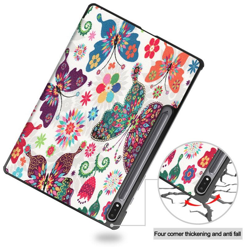 Smart Case Coque Samsung Galaxy Tab S7 FE Porte-stylet Fleurs Vintages