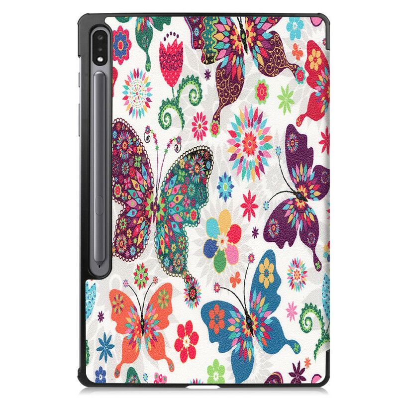 Smart Case Coque Samsung Galaxy Tab S7 FE Porte-stylet Fleurs Vintages