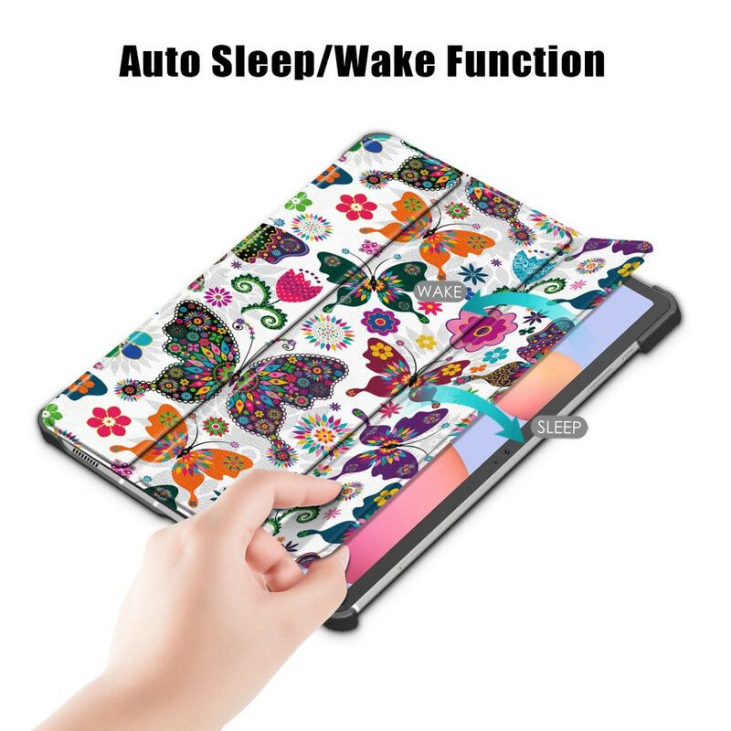 Smart Case Coque Samsung Galaxy Tab S7 FE Renforcée Papillons Et Fleurs