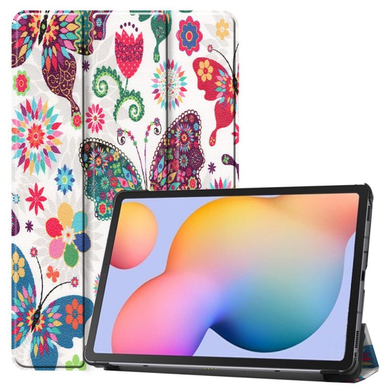 Smart Case Samsung Galaxy Tab S6 Lite Papillons Et Fleurs Rétros