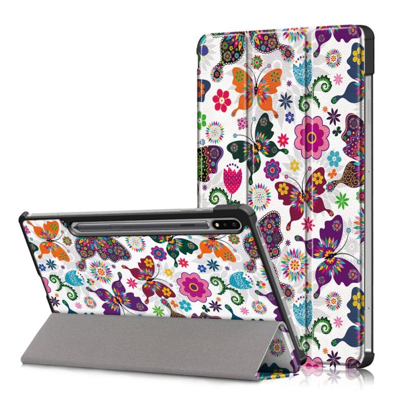 Smart Case Samsung Galaxy Tab S7 Renforcée Papillons Et Fleurs