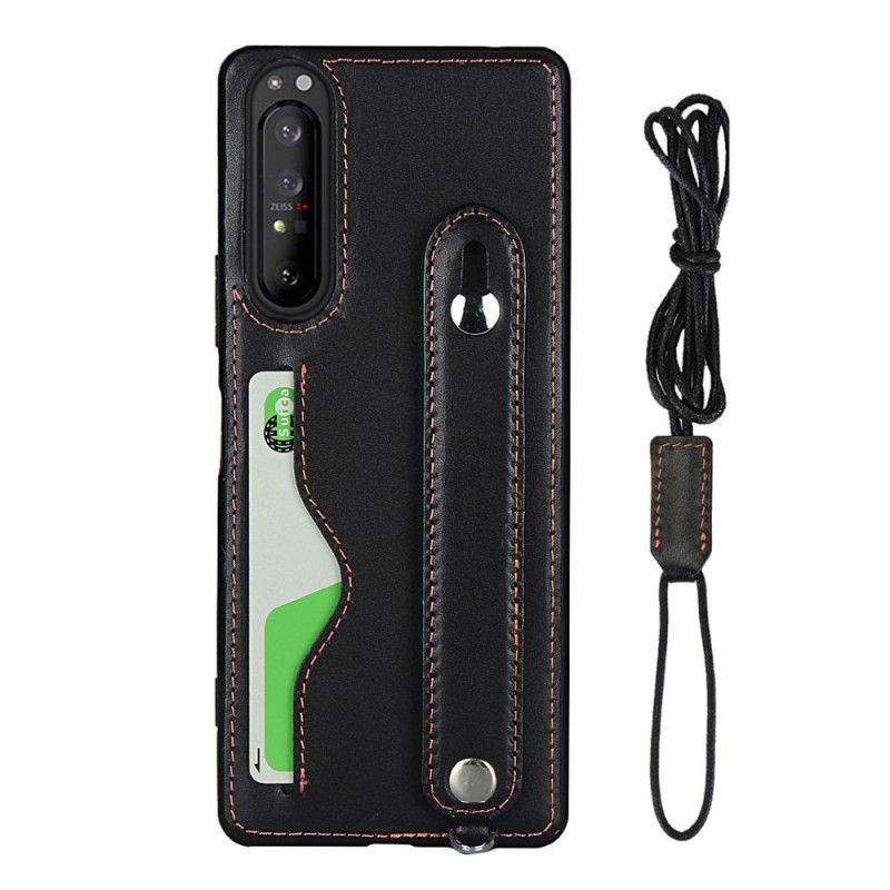 Coque Sony Xperia 1 Ii Véritable Cuir Sangle Et Porte-carte