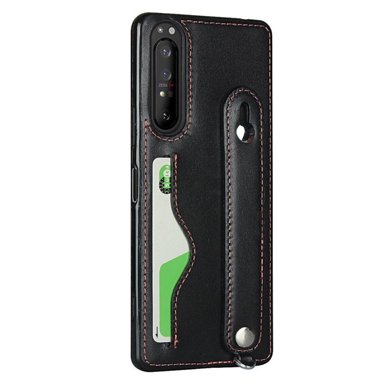 Coque Sony Xperia 1 Ii Véritable Cuir Sangle Et Porte-carte