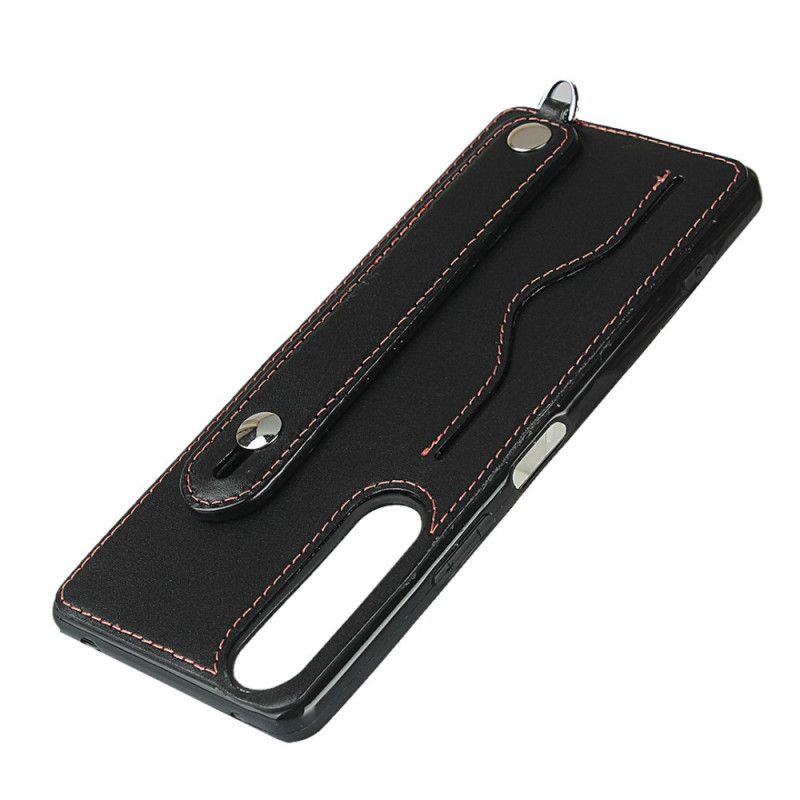 Coque Sony Xperia 1 Ii Véritable Cuir Sangle Et Porte-carte