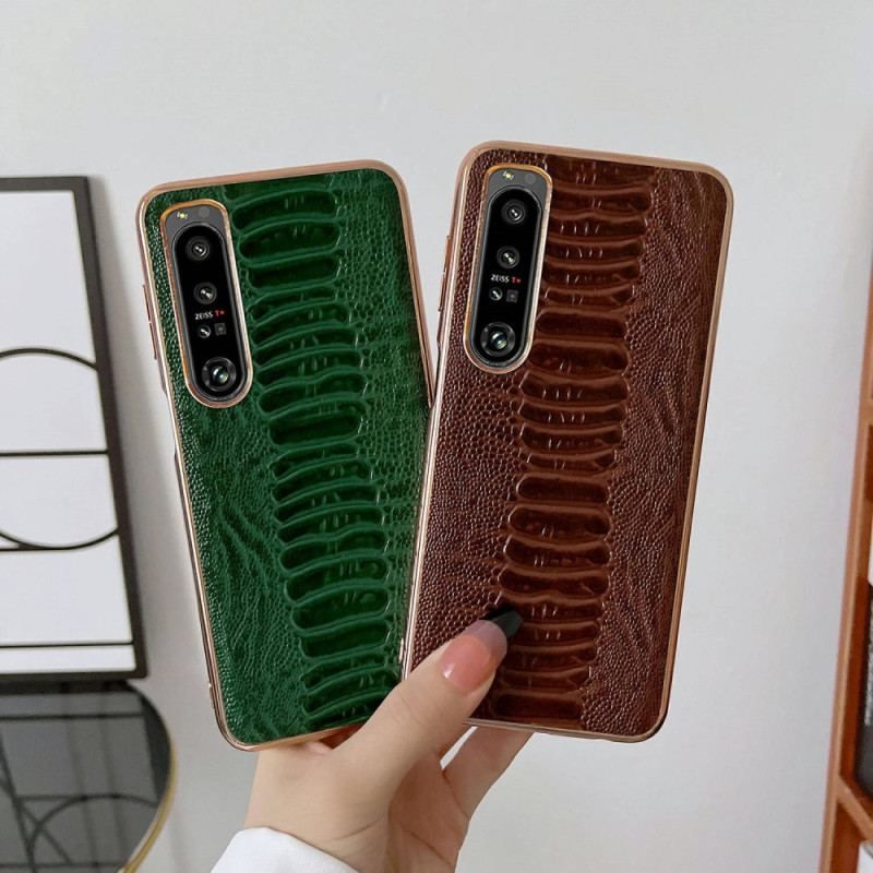 Coque Sony Xperia 1 IV Cuir Véritable Style Crocodile