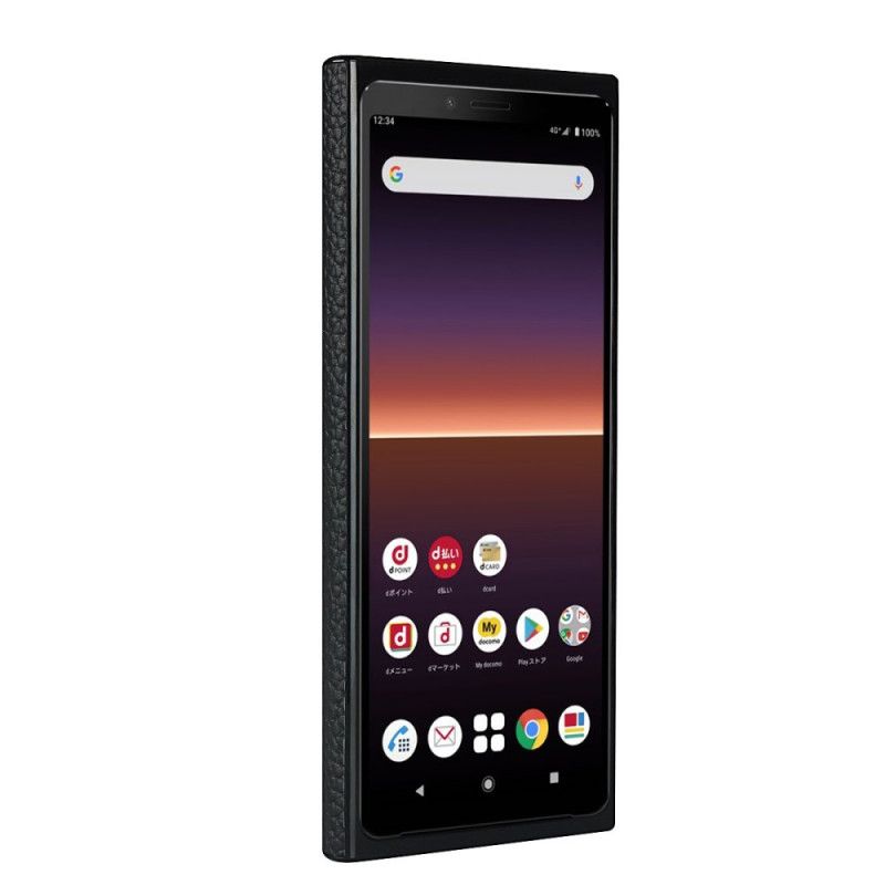 Coque Sony Xperia 10 Ii Véritable Cuir Litchi Avec Lanière