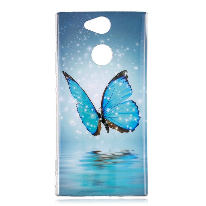 Coque Sony Xperia Xa2 Papillon Bleu Fluorescente