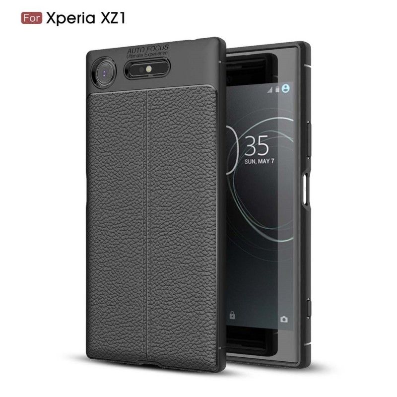 Coque Sony Xperia Xz1 Effet Cuir Litchi Double Line