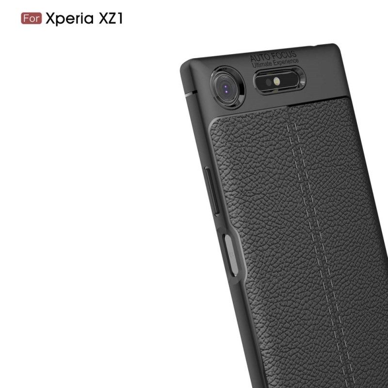 Coque Sony Xperia Xz1 Effet Cuir Litchi Double Line