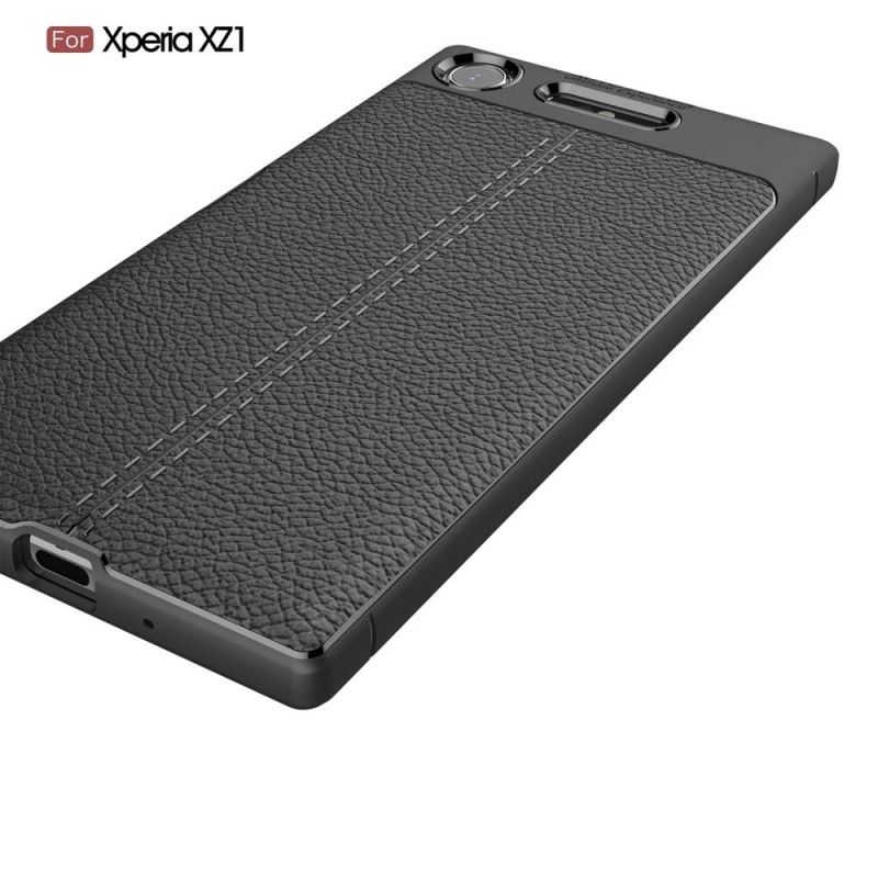 Coque Sony Xperia Xz1 Effet Cuir Litchi Double Line