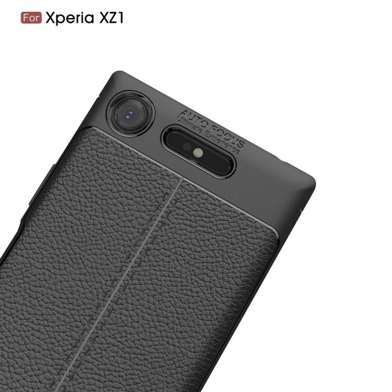 Coque Sony Xperia Xz1 Effet Cuir Litchi Double Line