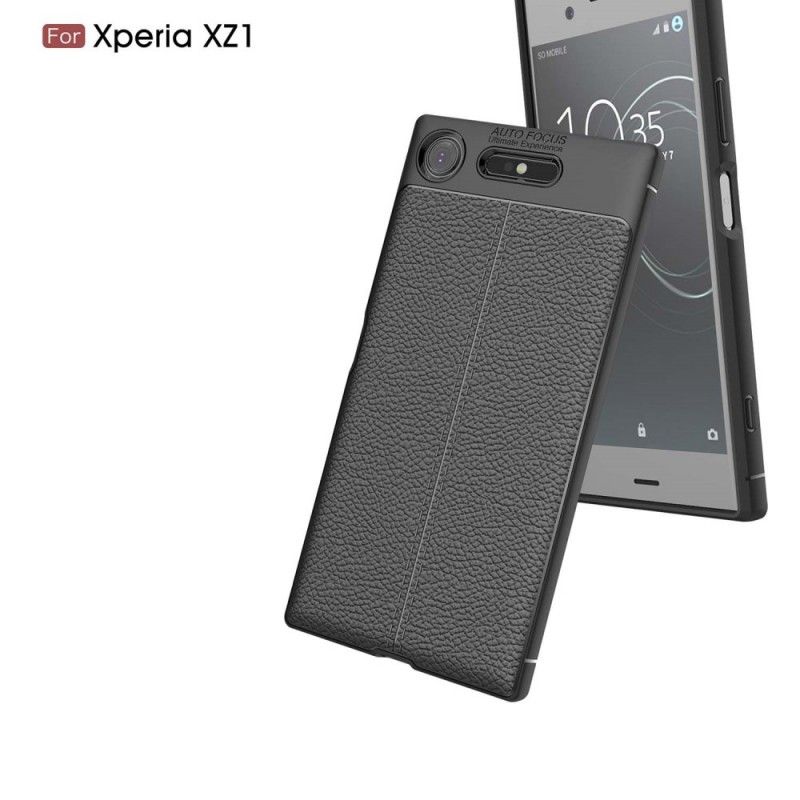 Coque Sony Xperia Xz1 Effet Cuir Litchi Double Line