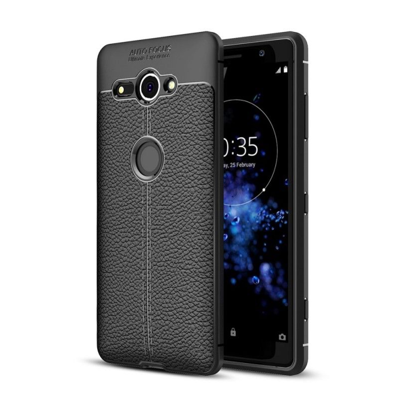 Coque Sony Xperia Xz2 Compact Effet Cuir Litchi Double Line