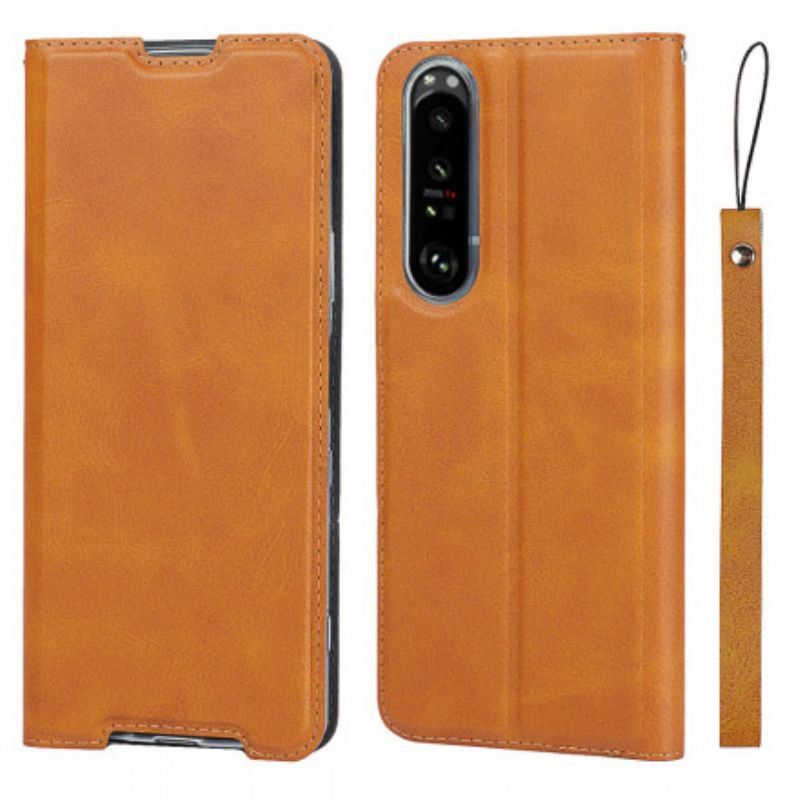 Flip Cover Pour Sony Xperia 1 III Simili Cuir Classe À Lanière