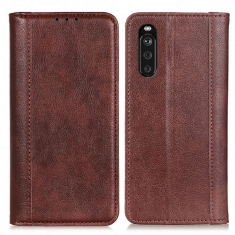 Flip Cover Pour Sony Xperia 10 III Cuir Litchi Fendu Élégance