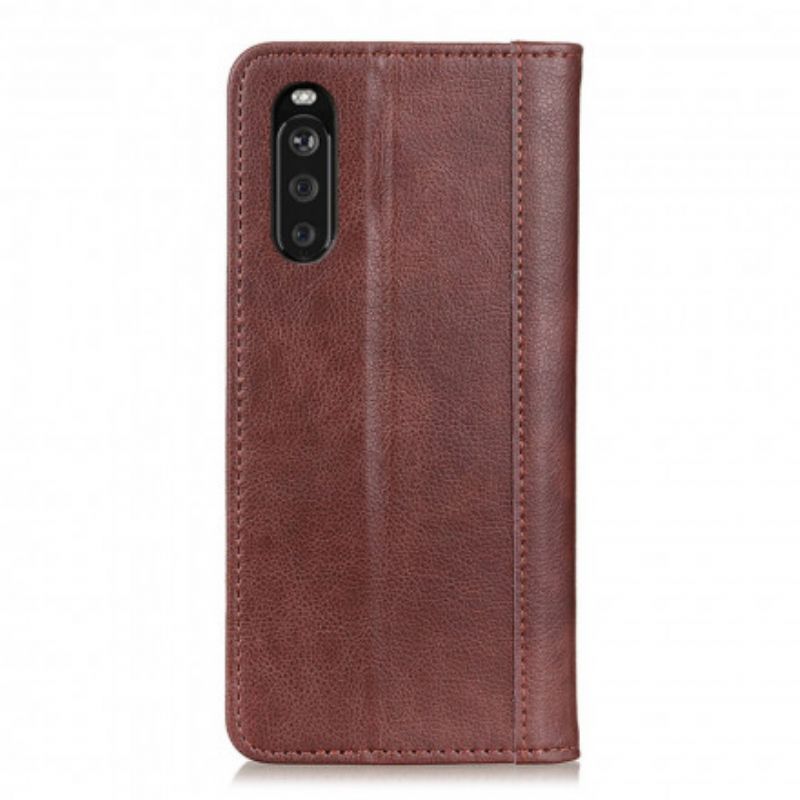 Flip Cover Pour Sony Xperia 10 III Cuir Litchi Fendu Élégance