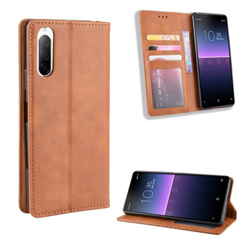 Flip Cover Sony Xperia 10 Ii Effet Cuir Vintage Stylisé