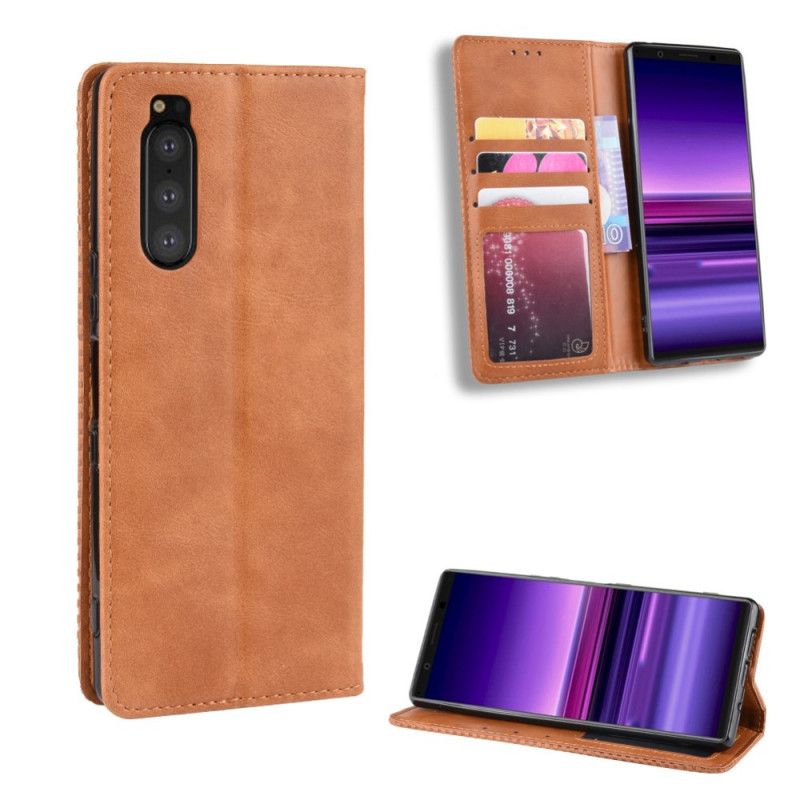 Flip Cover Sony Xperia 5 Effet Cuir Vintage Stylisé