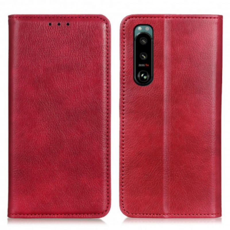 Flip Cover Sony Xperia 5 III Cuir Litchi Fendu Simple