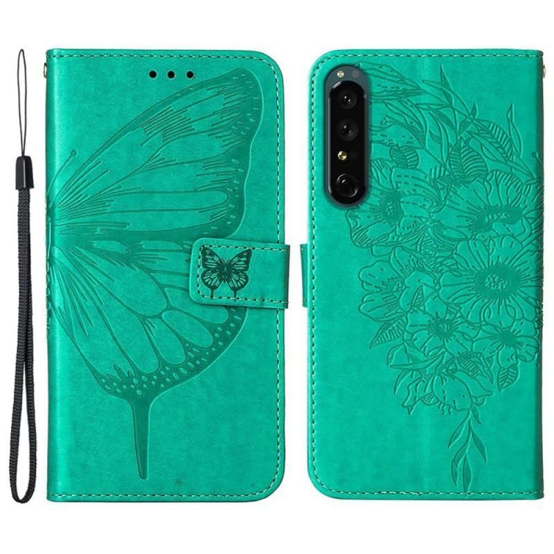 Housse Sony Xperia 1 IV Papillon avec Lanière