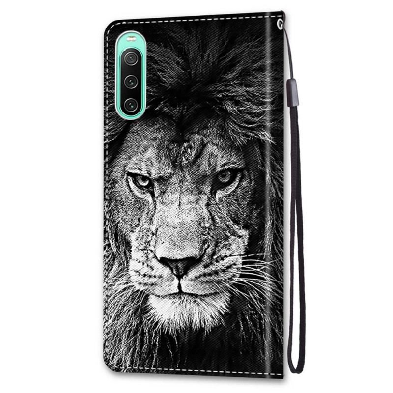 Housse Sony Xperia 10 IV Lion à Lanière