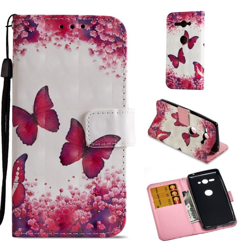 Étui Housse Sony Xperia Xz2 Compact Papillons Rouges 3d