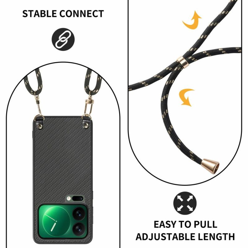 Coque à Cordon Xiaomi 17 Pro Max Texture Fibre de Carbone