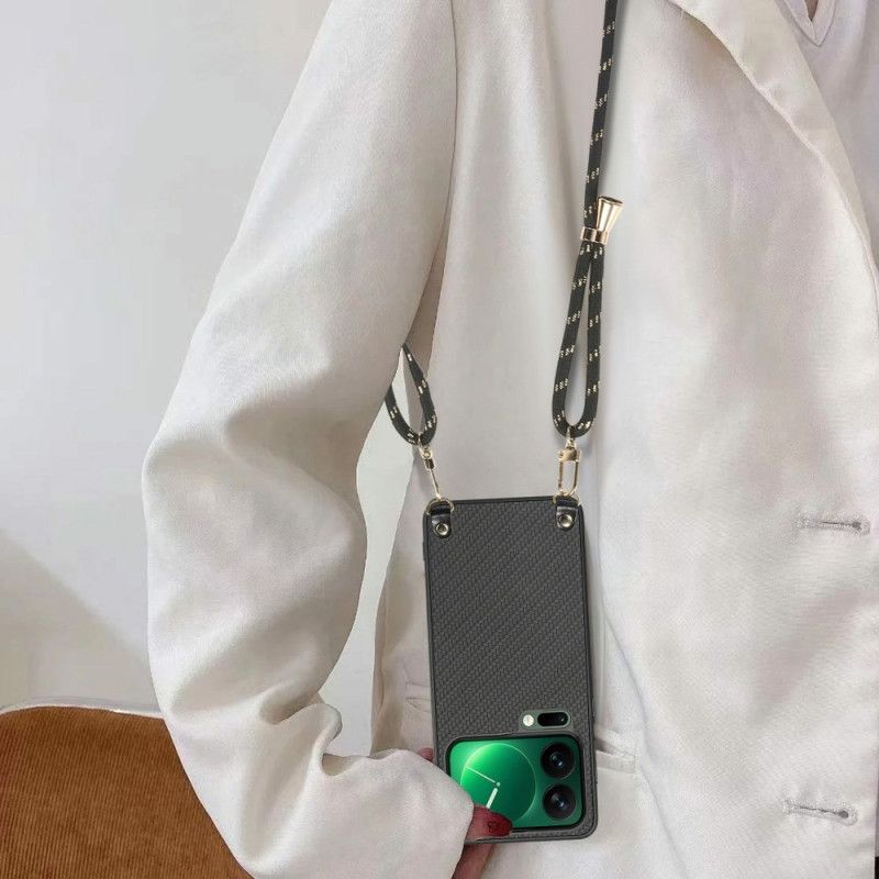 Coque à Cordon Xiaomi 17 Pro Max Texture Fibre de Carbone