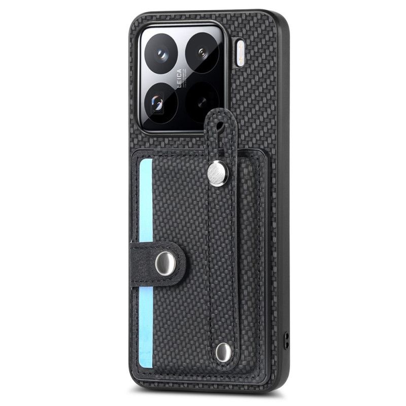 Coque pour Xiaomi 15 Fibre Carbone Porte-Cartse et Sangle