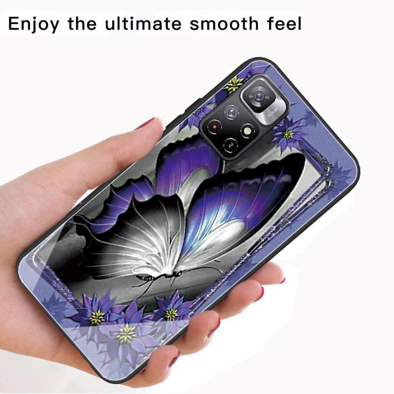 Coque Pour Xiaomi Redmi Note 11 / Poco M4 Pro 5G Verre Trempé Papillon Violet