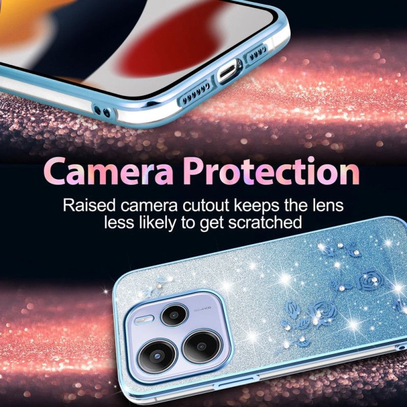 Coque pour Xiaomi Redmi Note 14 4G Dégradé Fleurs Paillettes