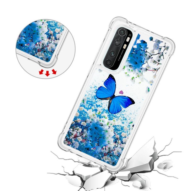 Coque Xaiomi Mi Note 10 Lite Papillons Bleus Paillettes