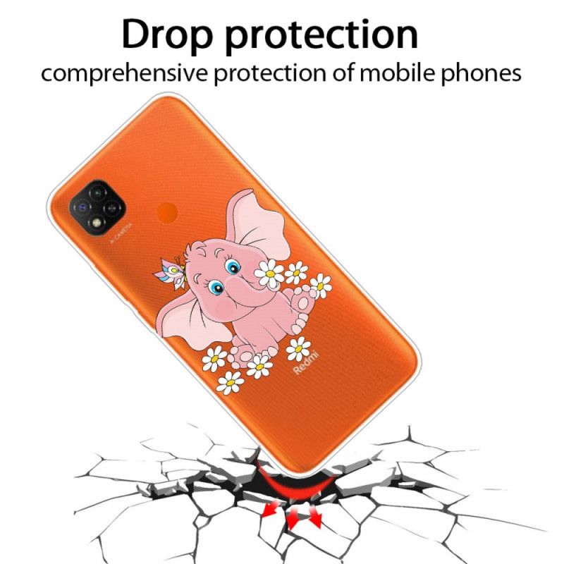 Coque Xaiomi Redmi 9c Transparente Éléphant Rose