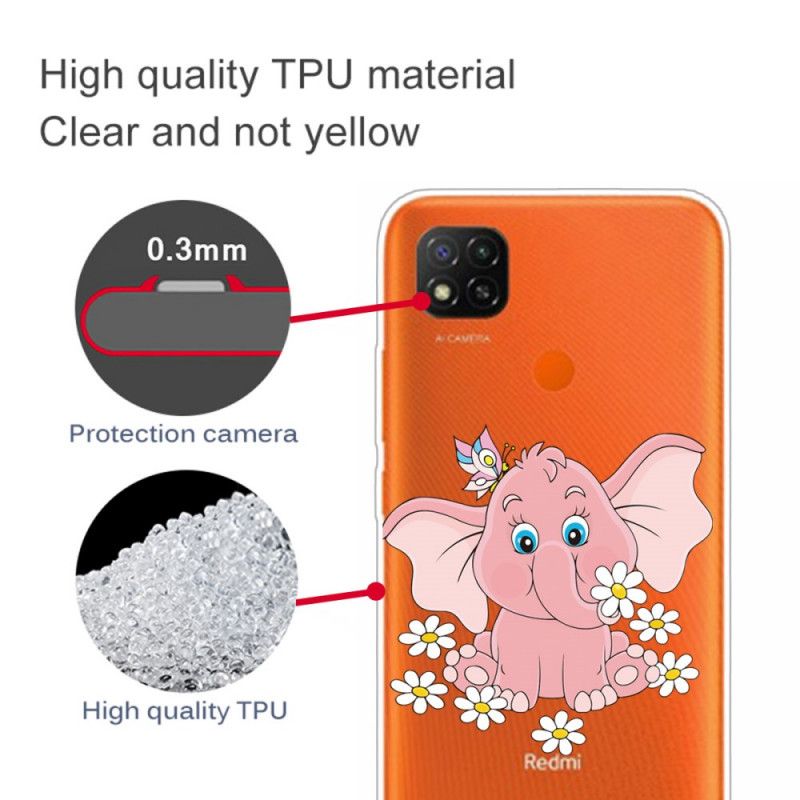 Coque Xaiomi Redmi 9c Transparente Éléphant Rose