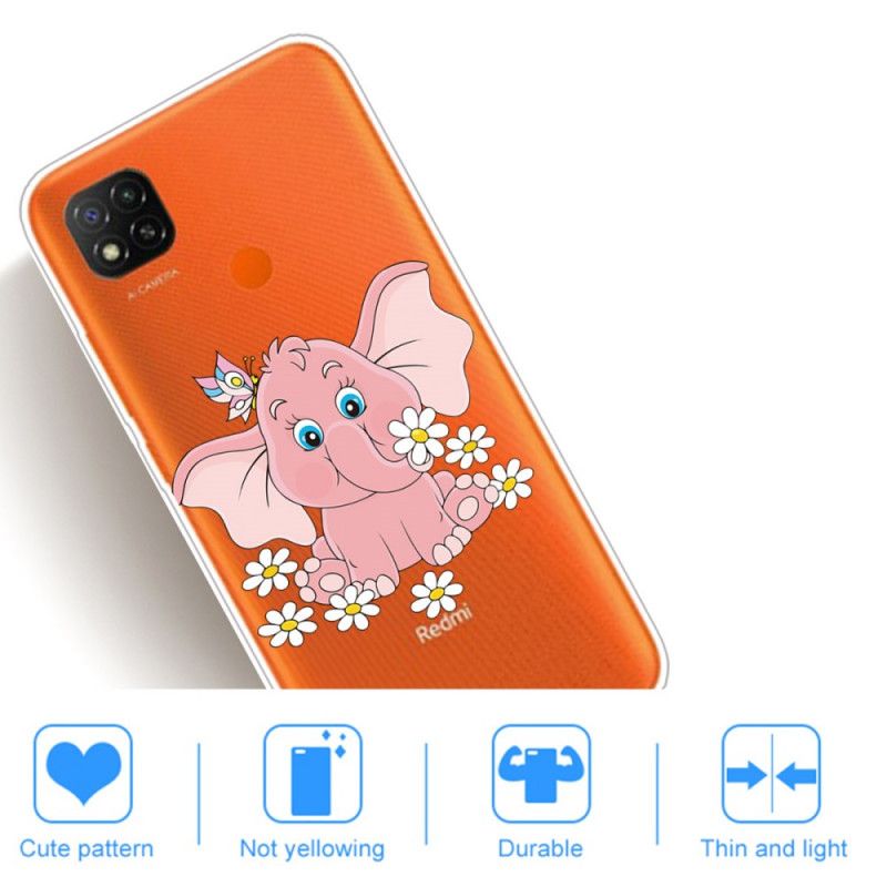 Coque Xaiomi Redmi 9c Transparente Éléphant Rose