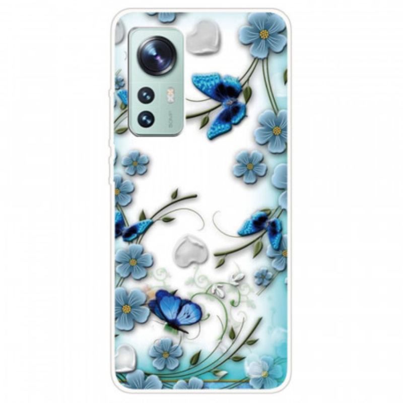 Coque  Xiaomi 12 / 12X  Fleurs et Papillons Bleus