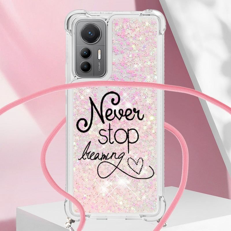 Coque Xiaomi 12 Lite à Cordon Paillettes Never Stop