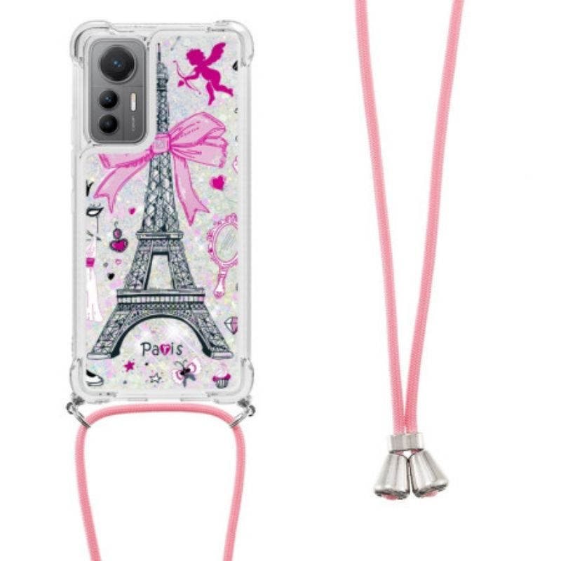 Coque Xiaomi 12 Lite à Cordon Paillettes Tour Eiffel