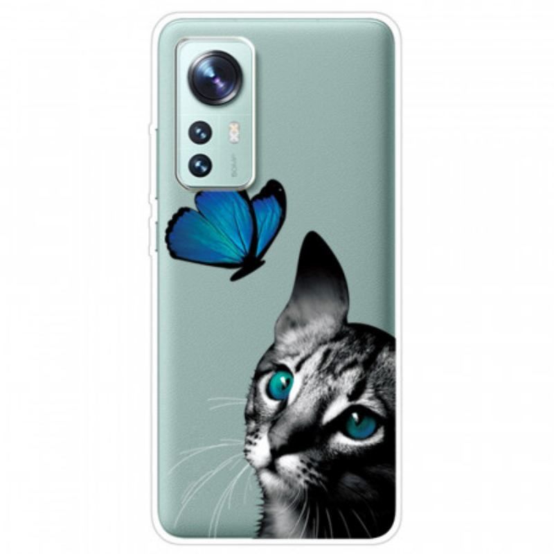 Coque Xiaomi 12 Pro Silicone Chat et Papillon