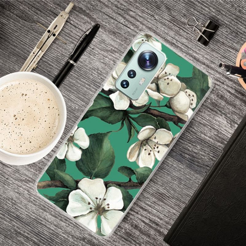 Coque Xiaomi 12 Pro Silicone Fleurs Blanches