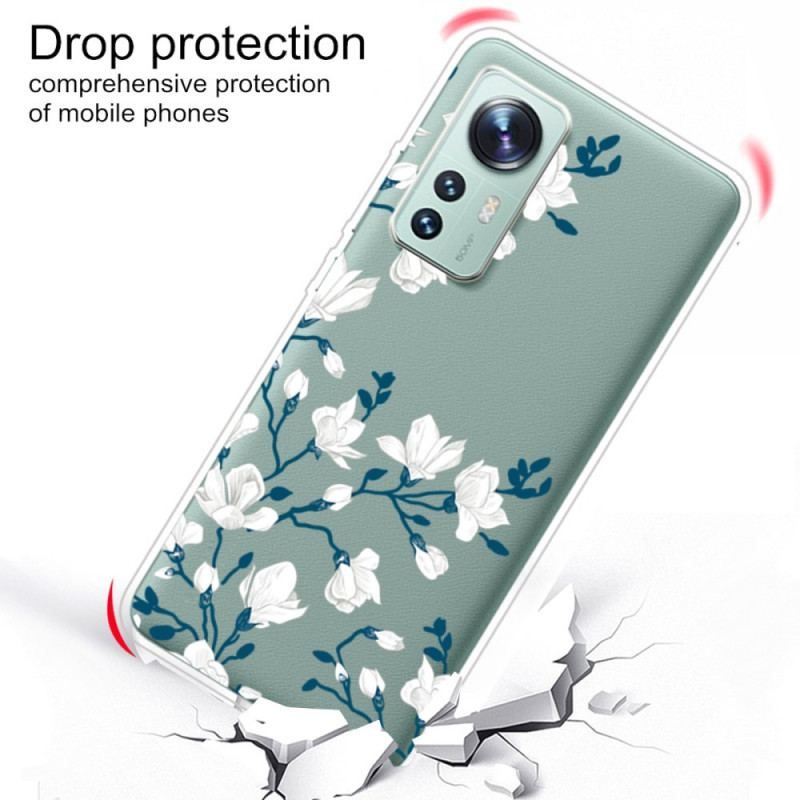 Coque Xiaomi 12 Pro Silicone Fleurs Blanches