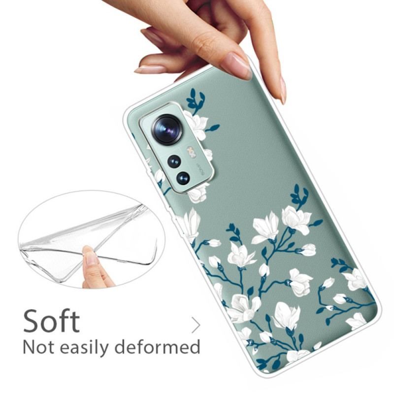 Coque Xiaomi 12 Pro Silicone Fleurs Blanches