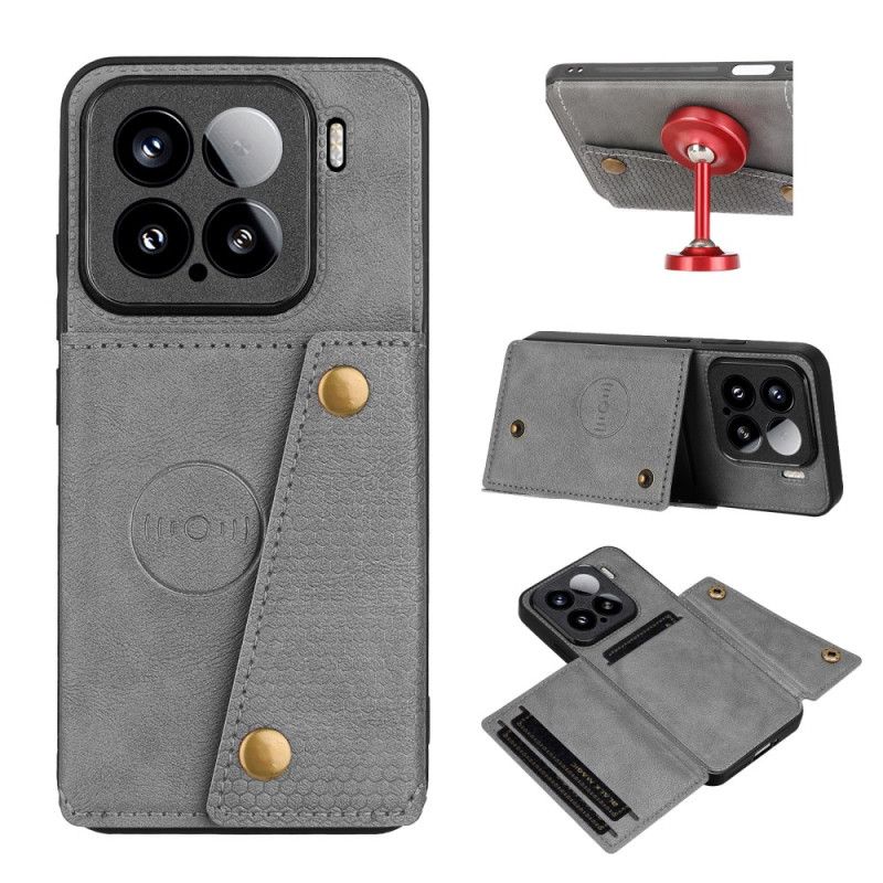 Coque Xiaomi 15 Effet Cuir avec Porte-cartes et Support