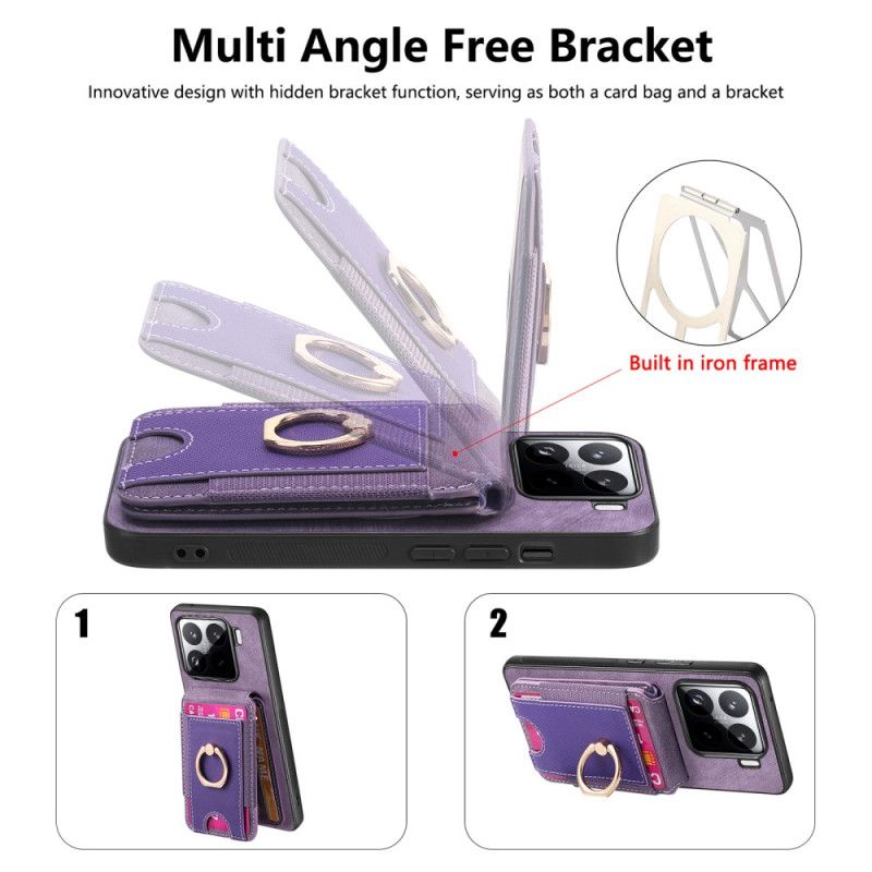 Coque Xiaomi 15 Effet Daim Porte-cartes Détachable et Support