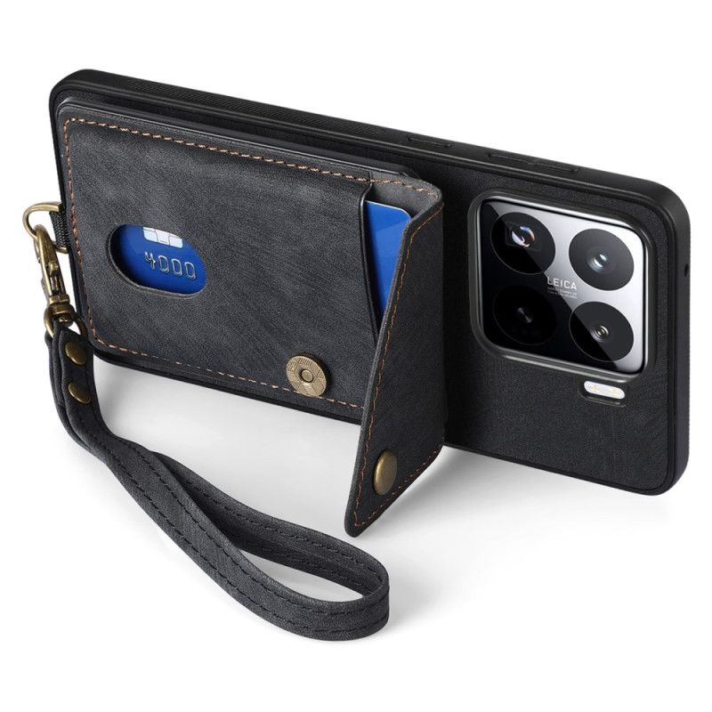 Coque Xiaomi 15 Effet Daim Porte-Cartes et Lanière