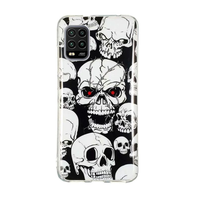 Coque Xiaomi Mi 10 Lite Attention Têtes De Mort Fluorescente